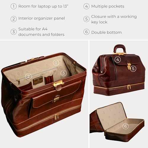 Image of Time Resistance Leather Doctor Bag - Italian Handmade Medical Bag - Vintage Style Handbag - Real Leather Briefcase