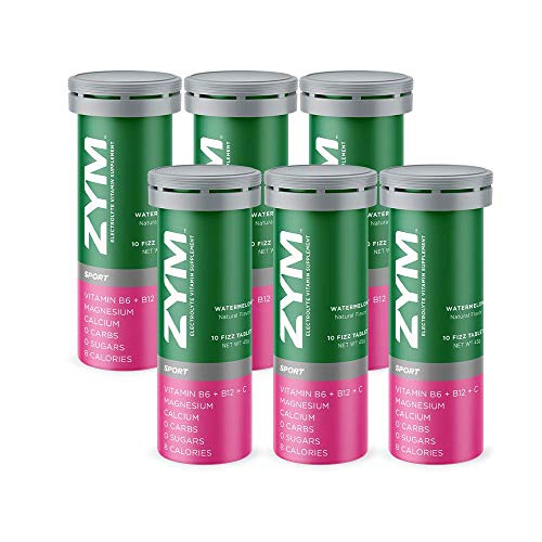 Zym Sport Electrolyte Effervescent Tablets - Natural Electrolyte Replacement Supplement For Fast Hydration & Energy (Watermelon, 6 Pack) #TOP6