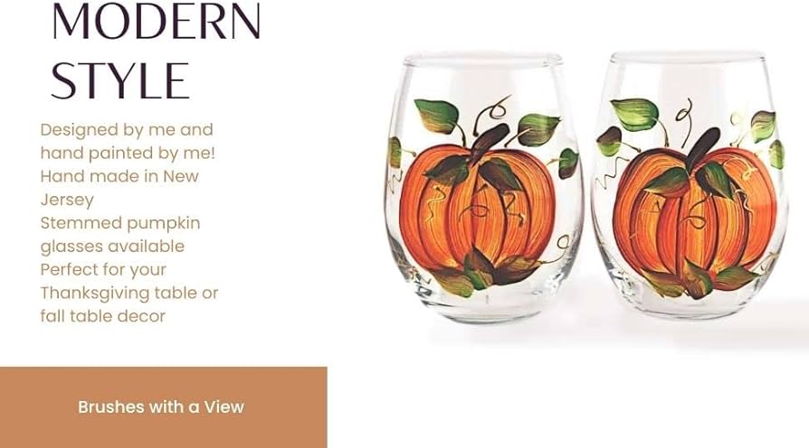 Amazon.com: Brushes with a View Hand Painted Pumpkin Stemless Wine