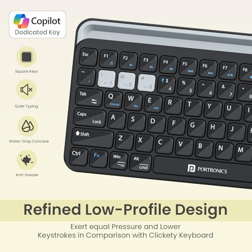 Image of Portronics Bubble 4.0 Wireless Keyboard with Bluetooth + 2.4 GHz USB Receiver, Rechargeable Battery, Volume Control Knob, Multimedia Hotkeys with Numpad, for Laptop, PC, Smartphone, Tablet(Black)