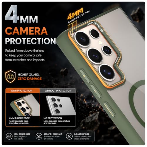 Image of Pikkme Back Cover for Samsung Galaxy S24 Ultra 5G | Shockproof | Mag-Safe Compatible | Hard Transparent Back | Premium Raised Camera Protection | Bumper Case (Green Mag-Safe)