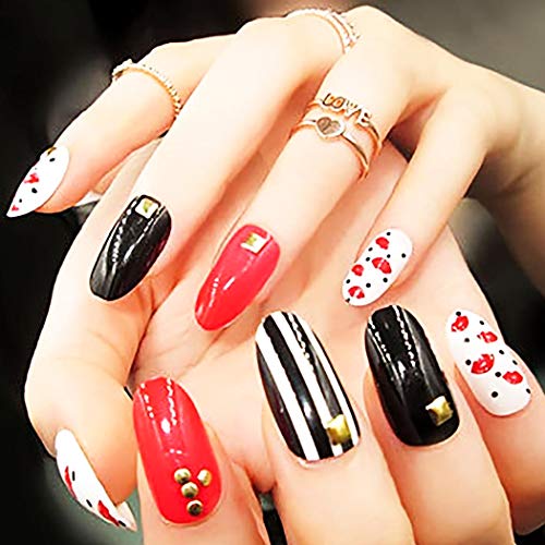 Barode FashionFalse Nails Bling Rhinestone Zebra Stripes Acrylic Full Cover Fake Nails Fashion Party Press on Nails for Women and Girls