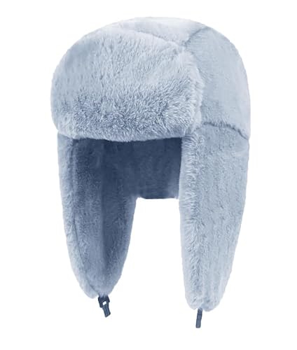 Lina & Lily Winter Trappermütze mit Ohrenklappen aus Kunstfell für Damen Herren (Hellblau)