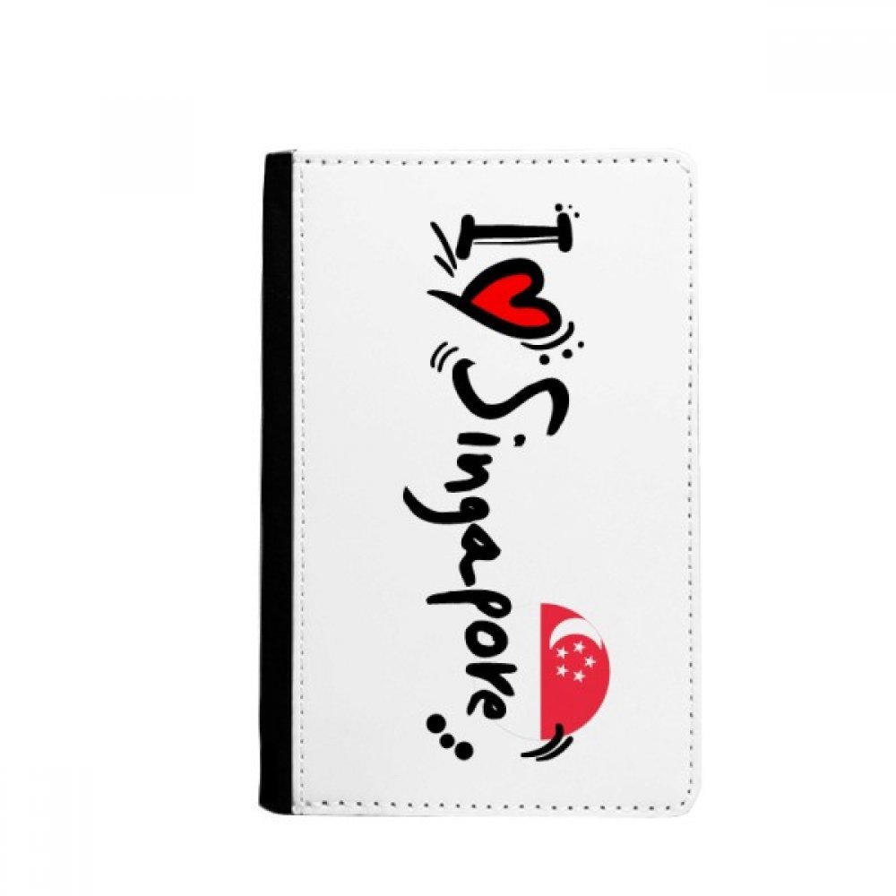 I Love Singapore Word Flag Love Heart Illustration Passport Holder Notecase Burse Wallet Cover Card Purse