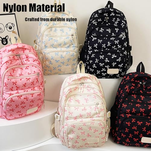 3pcs Set Bow Backpack for Girls, Aesthetic Daypack Bow Rucksack, Cute Kawaii Backpacks Set Large Capacity, Travel (Rose Red)2