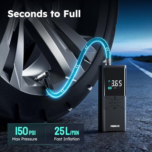 Image of ASMAX T40 Tire Inflator Portable Air Compressor, 150PSI Cordless Air Pump for Car Tires with Floating Digital Display, Smart Auto Shut-Off, Fast Inflation for Motorcycles, Bicycles, Sports Balls