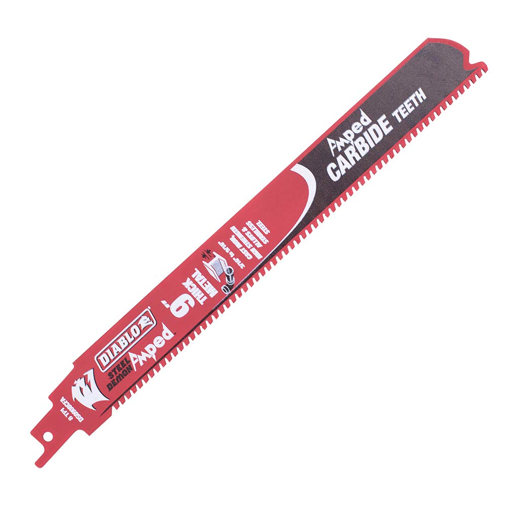 DIABLO STEEL DEMON AMPED CARBIDE RECIPROCATING SAW BLADE FOR THICK METAL (3/16 INCH-9/16 INCH) FOR BORON STEEL-ULTRA HIGH STRENGTH STEEL-STAINLESS STEEL-CAST IRON 9 INCH X 1 INCH 8 TPI 3 PACK