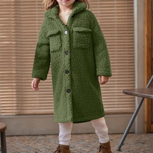 Girls Winter Long Coat Thick Warm Sherpa Teddy Jacket Casual Button Down Fleece Overcoat Faux Fur Outwear 3-12 Years3
