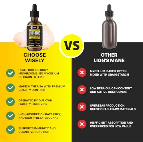 Image of HERBIFY Lions Mane Mushroom Supplement - Immune Support - Lions Mane Tincture for Memory, Focus & Clarity - Daily Mushroom Supplement - 2 Fl oz 2 Pack