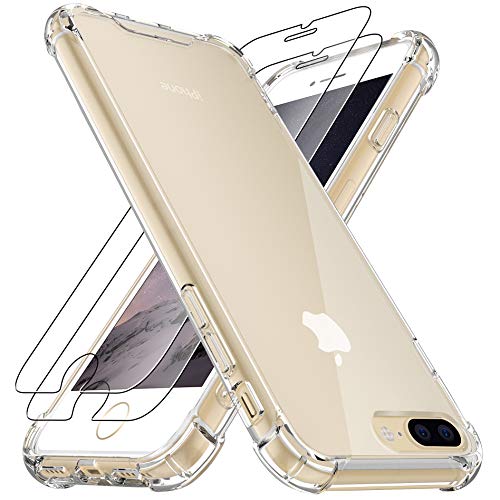 4youquality Case for iPhone 7 Plus and iPhone 8 Plus with [2-Pack] Tempered Glass Screen Protectors Advanced Air Cushion Drop Protection Shockproof Transparent Clear Bumper Phone Case Cover