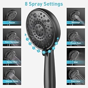 EMBATHER Black Shower Faucets Sets - Overhead Rain Head Shower System with 8-Mode High Pressure Handheld Complete Combo and Mixer Valve Trim Kit - 3-Way Rainfall Shower Fixture for Luxury Bathroom EMBATHER Black Shower Faucets Sets Overhead Rain Head Shower System with 8 Mode High Pressure Handheld Complete Combo and Mixer Valve Trim Kit 3 Way Rainfall Shower Fixture for Luxury Bathroom