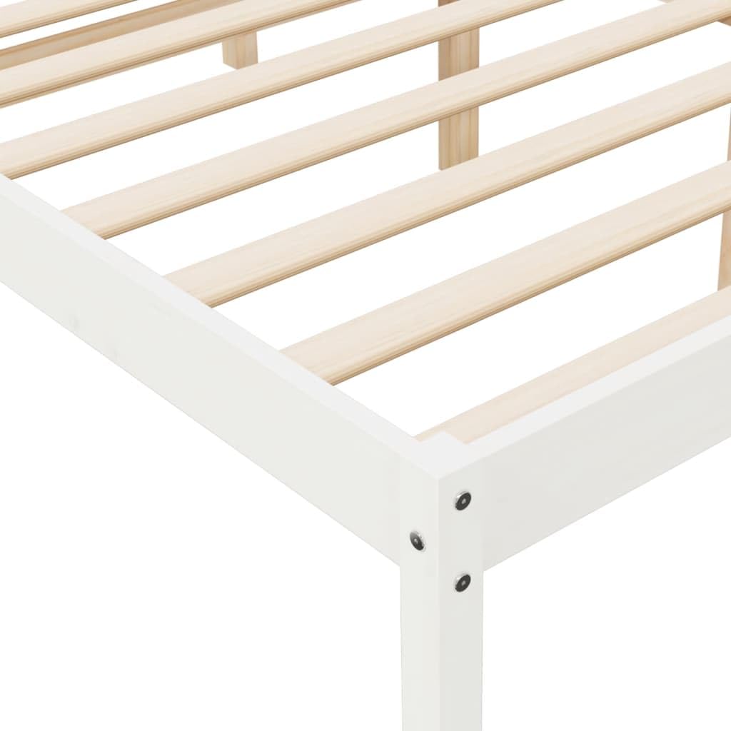 Seniorenbett 140x190 cm Massivholz Bettgestell aus Kiefernholz in Weiß, Seniorengerechtes Bett mit 45 cm Sitzhöhe, Inklusive Lattenrost und Kopfteil