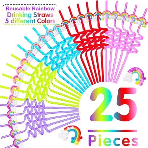 25 pitillos reutilizables de colores arcoíris para fiestas miniatura 4