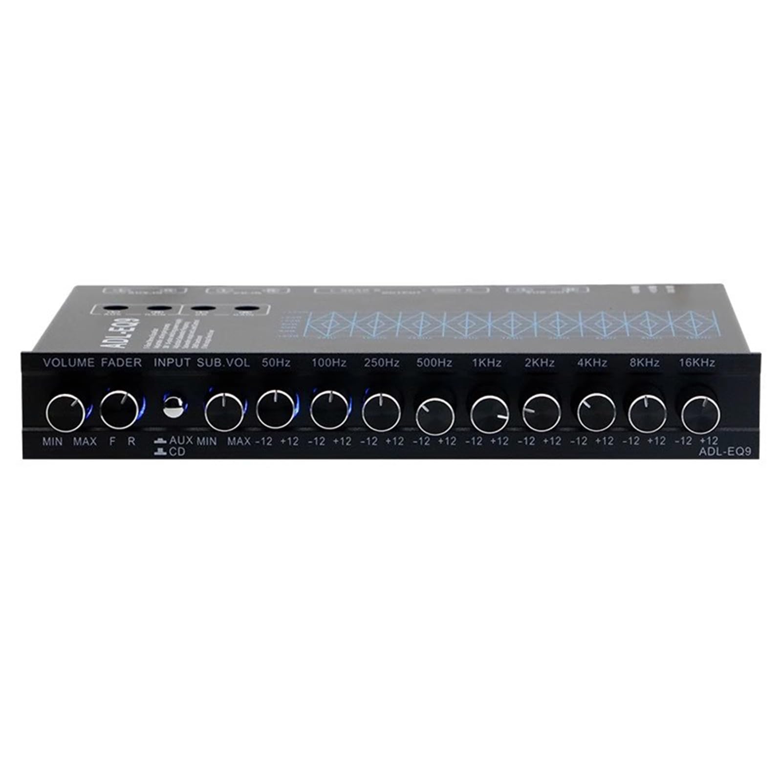 Ecualizador gráfico de 9 Bandas, preamplificador estéreo de Alta fidelidad con Ajuste de Ganancia y Salidas Frontal, Trasera y Subwoofer