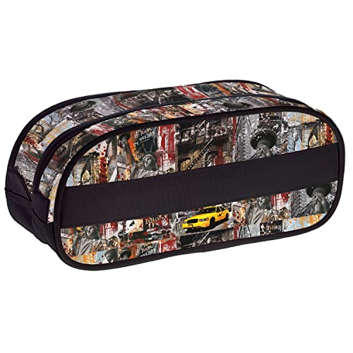 Grafoplás 37542918 School Pencil Case Double Zipper, 24.5x9.5cm, Grunge Cities Collection, New York, Multicoloured - Image 2