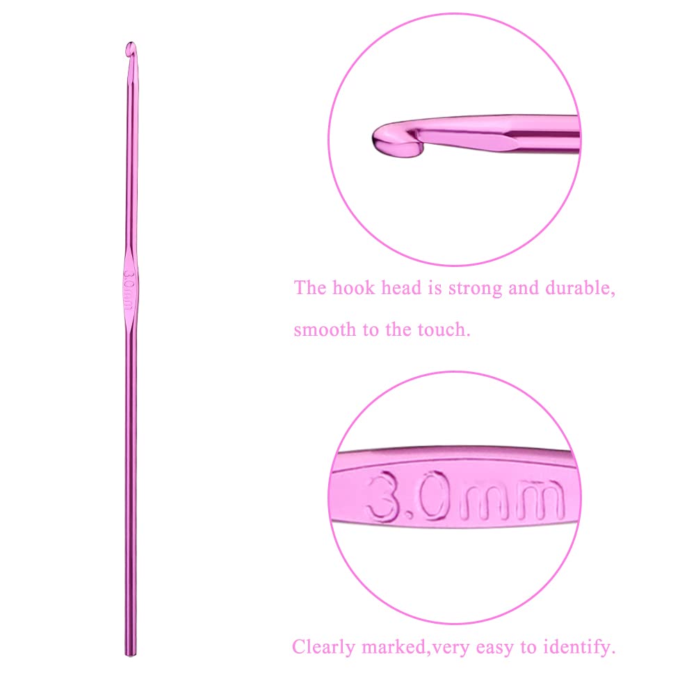 Iuuidu 3mm Aluminum Crochet Hook, Smooth Crochet Needles, Knitting Needles for Yarn Craft, Great Handmade DIY Present for Friends, Random Color in use