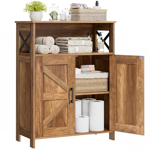 Homhedy Farmhouse Bathroom Storage Cabinet with Doors Small Floor Cabinet