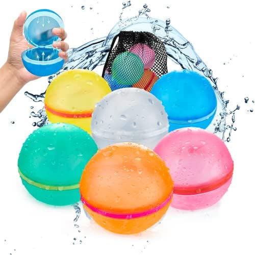 TIZIKCON Reusable Water Balloons, Latex-Free Silicone Water Bomb Summer Fun Outdoor Toys, Pool Beach Toys for Kids Adults, Quick Fill Self-Sealing Water Splash Balls Party Supplies(6PCS）