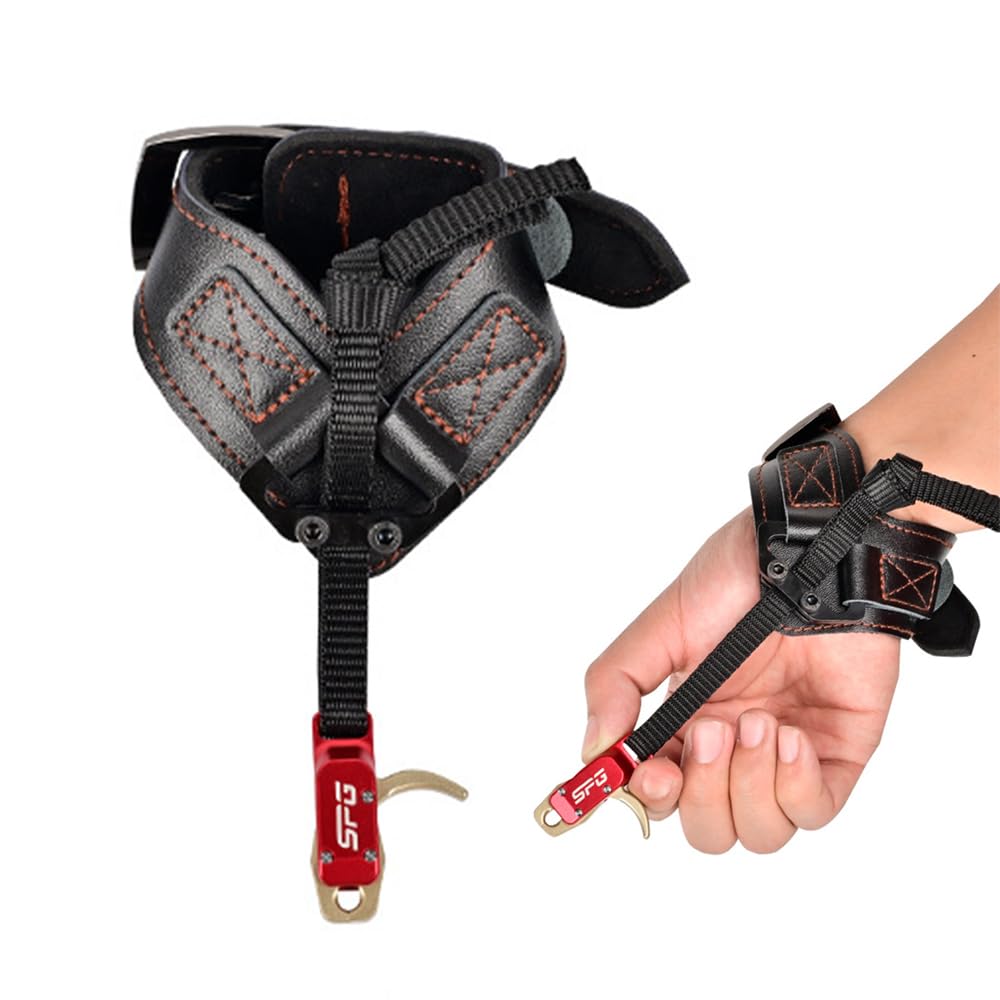 Archery Compound Bow Release Aids Trigger, Leather Buckle Wrist Strap Release Aid