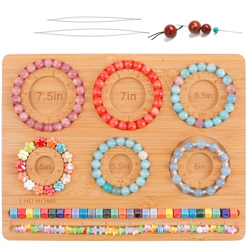 LHD HOME Bead Board for Jewelry Making Bamboo Beading Board for Bracelet Making DIY Jewelry Making Supplies with 2 Bead Needles