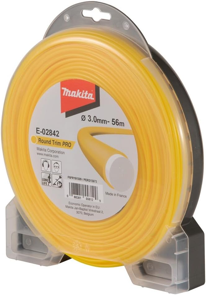 Makita E-02842 Round Trim Pro Longlife Reinforced String Weed Trimmer Line Accessories Nylon Yellow 3.0 mm x 56 m for Strimmer and Brush Cutter