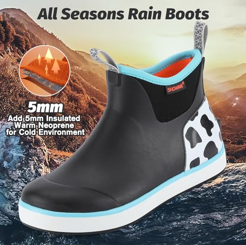 Showave Kid's Rain Boots Girl's Deck Boots Waterproof Boy's Rain Boot Non Slip Neoprene Rubber Boot Ankle Mud Booties3