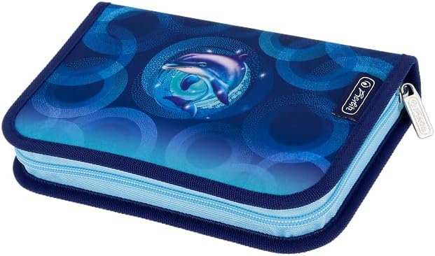 Herlitz Dolphin Ride Folding School Case – 2 Flip Flops, 31 Pieces Equipment, Organizer, Navy Blue (14 x 20.3 x 3.5 cm)