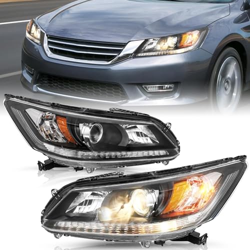 TUSDAR Headlight Assembly Set w/o LED DRL for 2013 2014 2015 Honda Accord Sedan 4-Door Halogen Projector Headlamp Driver and Passenger Side OE Style