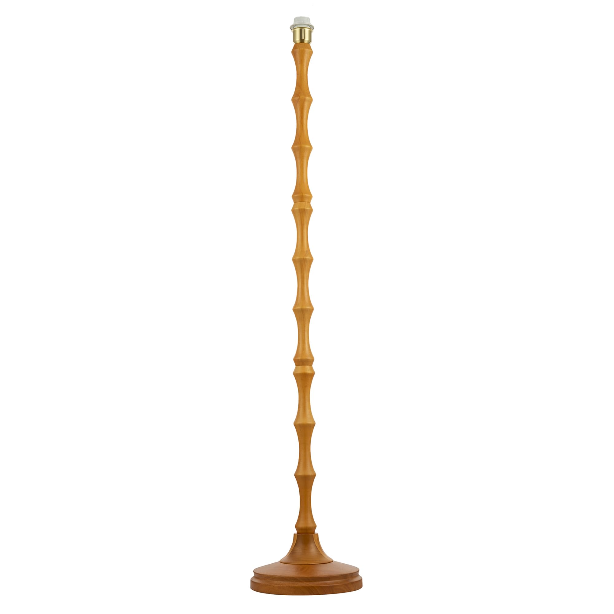 Happy Homewares Traditional Oak Wood Standing Floor Lamp Base with Unique Reeded Bamboo Pole Design | 133cm x 25cm | Brushed Satin Gold Plated Cup