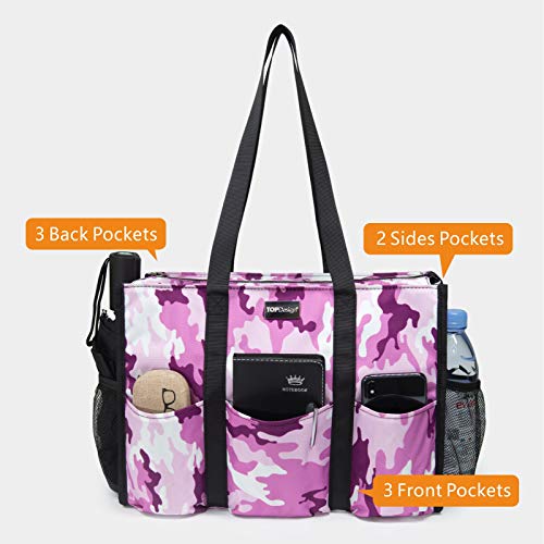 Image of TOPDesign Utility Water Resistant Tote Bag with 13 Pockets, Top Zipper Closure & Thick Bottom Support, for Working Women