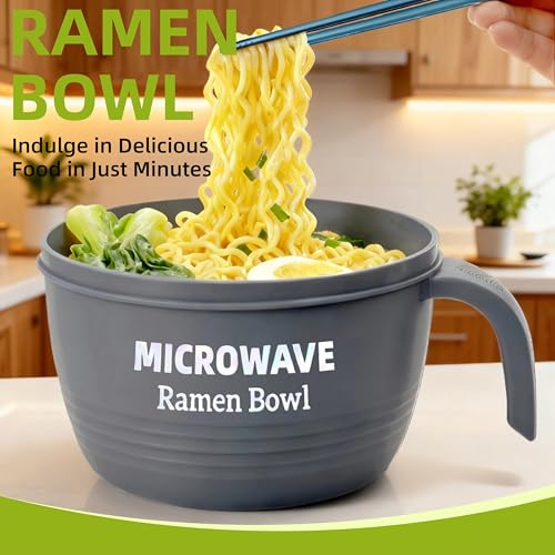 Image of Layron Large Ramen Bowl Set, Ramen Noodle Bowls Microwavable 45 oz, Ramen Cooker, Microwave Pasta Cooker, Ramen Bowl Microwave Gift for College Male Female Dorm Room (grey)