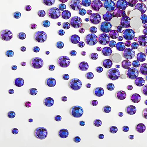 Image of Beadsland Rhinestones for Makeup,8 Sizes 2500pcs Purple Flatback Rhinestones Eye Gems for Nails Crafts with Tweezers and Wax Pencil,Purple Velvet,SS4-SS30