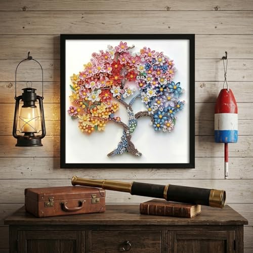 Image of HASTHIP 5D Diamond Painting Kit for Adults Kids Flower Tree Diamond Art Kit, 12x12inch DIY Full Drill Colorful Dots Gem Art Craft Kit for Adults with Pre-Printed Canvas & Tools for Home Wall Decor