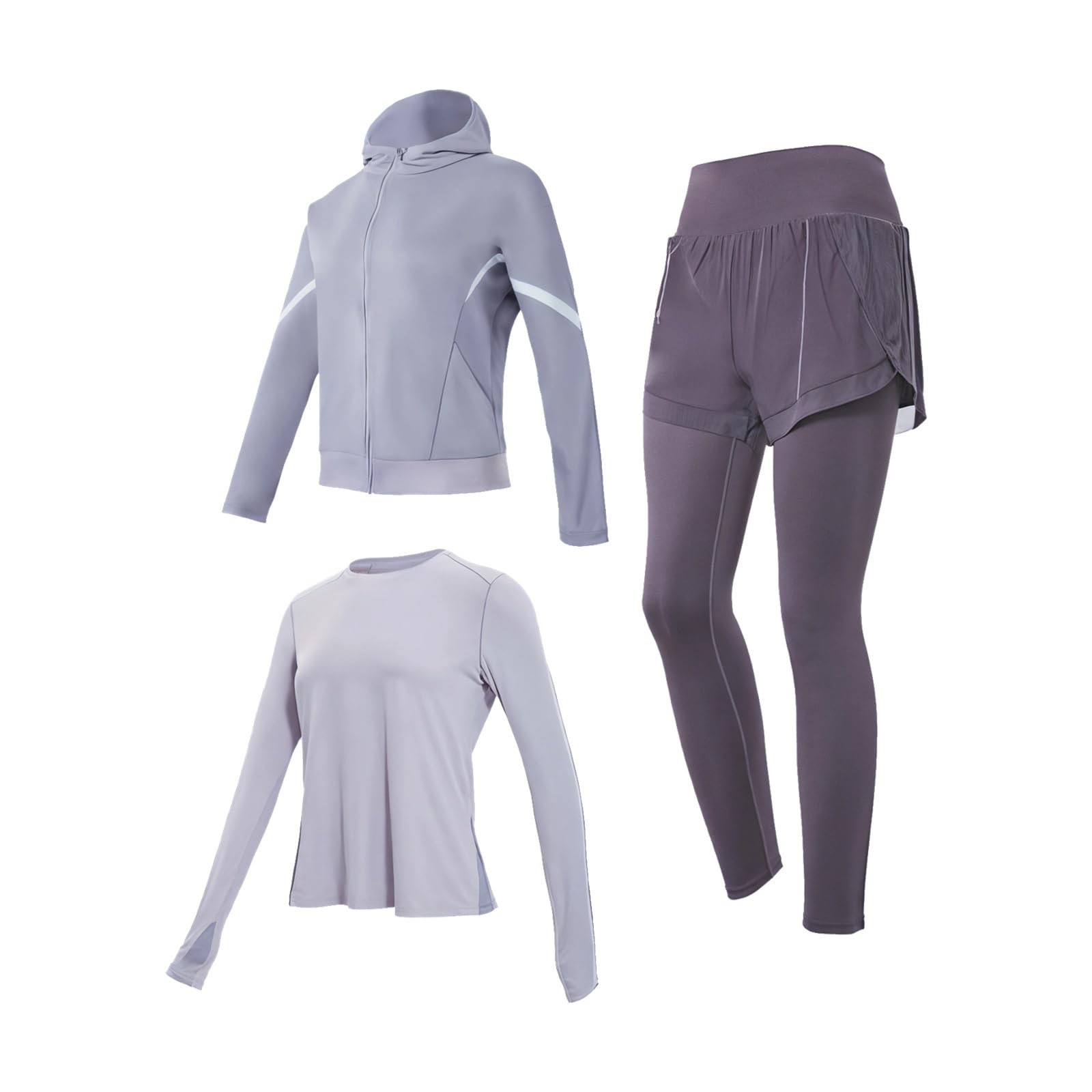 Womens 3-Piece Activewear Set Including Hooded Jacket High-Waisted Shorts And Long Pants Breathable Fabric Size Xxl