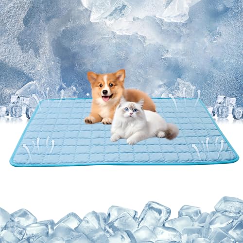 Tappetino Rinfrescante per Cani,Non Tossico Tappeto Rinfrescante per Gatti,Materassino Refrigerante per Animali per Esterni, Interni, Cucce, Gabbie, Seggiolini Auto Nella Calda Estate (70*50CM, Blu)