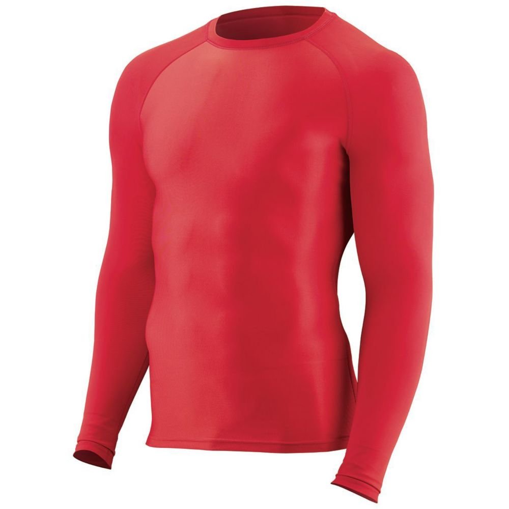 Augusta Activewear Hyperform Compression Long Sleeve Shirt - Youth, Red, Medium