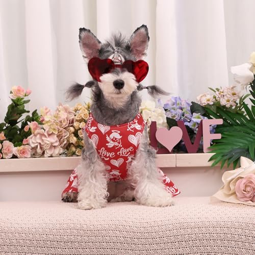 Image of CuteBone Dog Mesh Dress Valentine's Day Puppy Sundress Pet Outfit Summer Fashion for Small Dogs Girl Cat Clothes