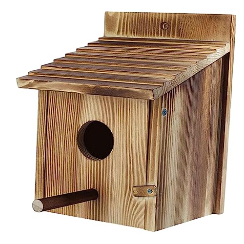 HOUDERCO 木製ガーデンバードハウス 耐久性のある屋外用鳥巣箱 手作り吊り下げ式巣箱 小型自然風バードネスト 鳥の繁殖と休息に適した松材