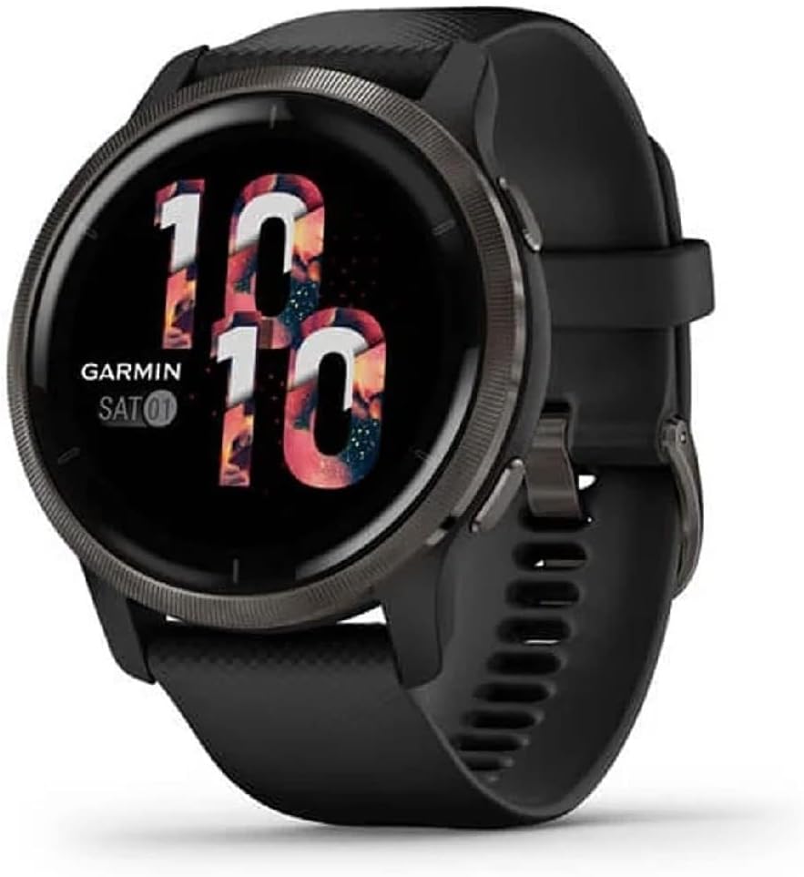 Venu 2 GPS 43mm Smartwatch, AMOLED Touchscreen, All-day Advanced Health & Fitness Features, Music Storage, Wellness Smartwatch with up to 11 days battery life, Black