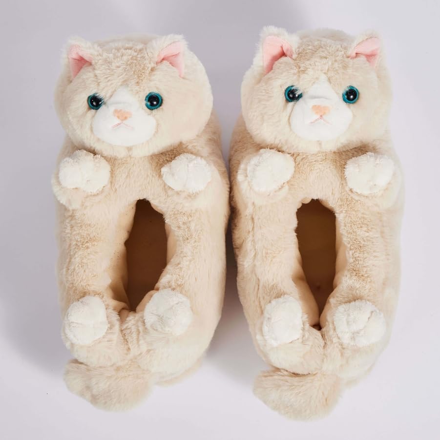 Image of Women's Animal Plush Slippers, Cute Cozy Fuzzy House Shoes Non-Slip Sole