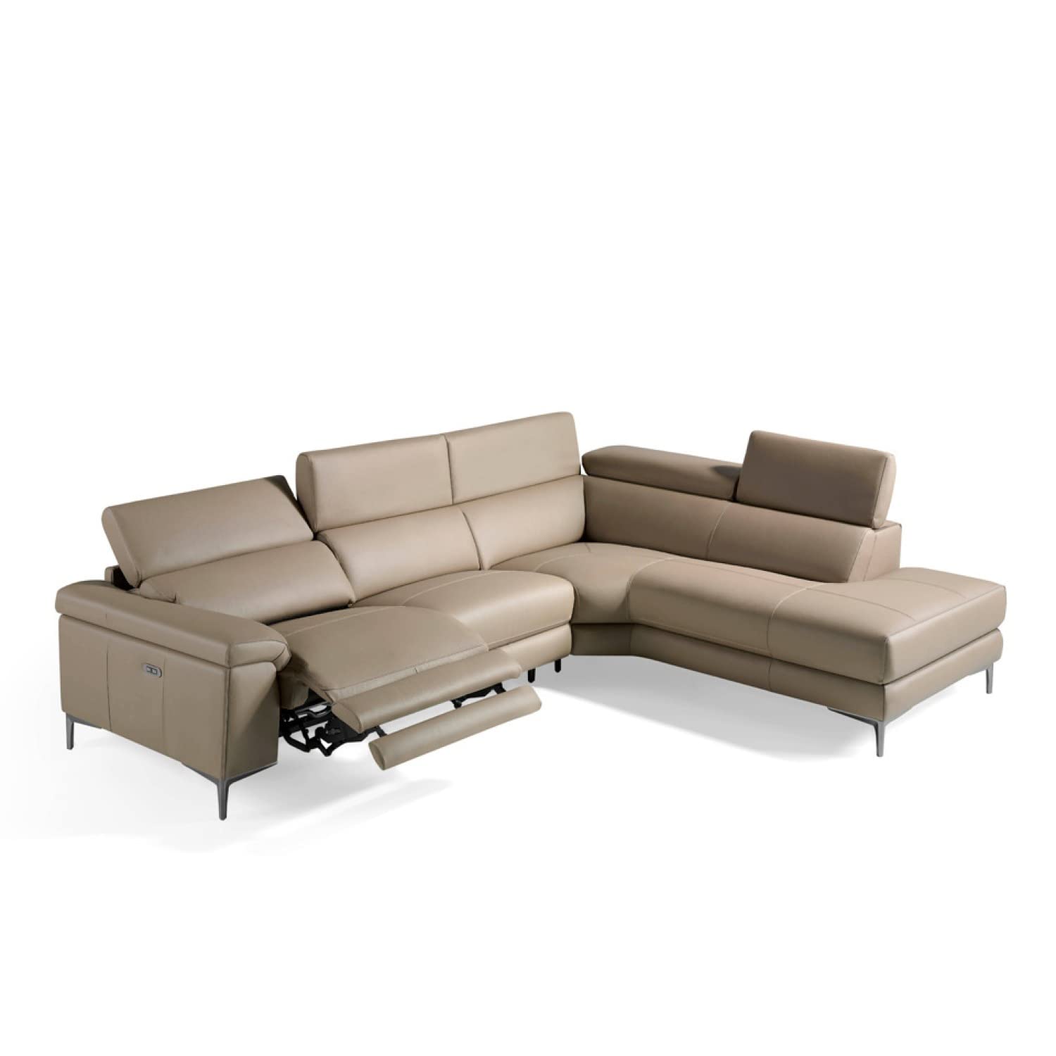 Angel Cerdá - Sofá Moderno Rinconera 5 Plazas Derecha Piel Visón | Piel Vacuno, Relax Eléctrico, Reposacabezas Regulables, Para Salón, 295 x 232 x 97 cm