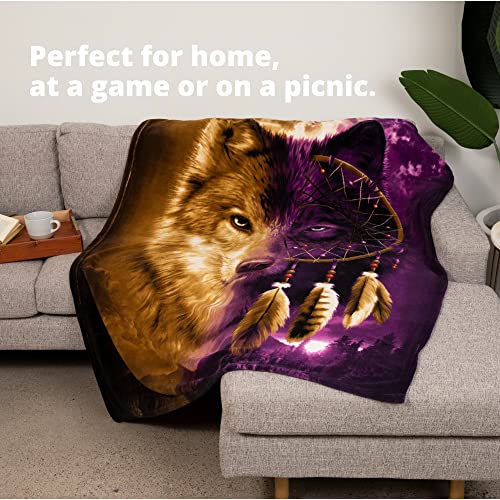 Dawhud Direct Dreamcatcher Wolf Fleece Blanket For Bed, 50" X 60" Dreamcatcher Fleece Throw Blanket For Women, Men And Kids - Super Soft Plush Wolf Blanket Throw Plush Blanket Wolf Gifts #TOP3