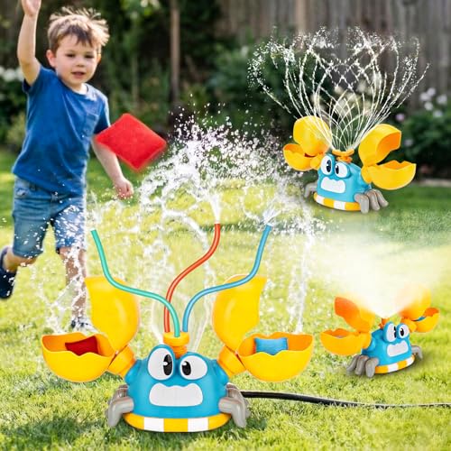 Image of Water Sprinkler for Kids Toddlers, 4 in 1 Crab Sprinklers for Yard with 3 Spray Patterns & 4 Bean Bags for Toss Game, Kids Sprinklers for Outside Backyard, Summer Toys Water Fun for Kids 3 4 5 6 7 8