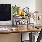 YMYNY 4 Tier Spice Rack Organizer for Cabinet, Wood Step Shelf Storage Holder, Free Standing Kitchen Pantry Countertop Shelves Cupboard for Spice Bottles, Jars, Seasonings, Rustic Brown Black HSR004H - Image 2