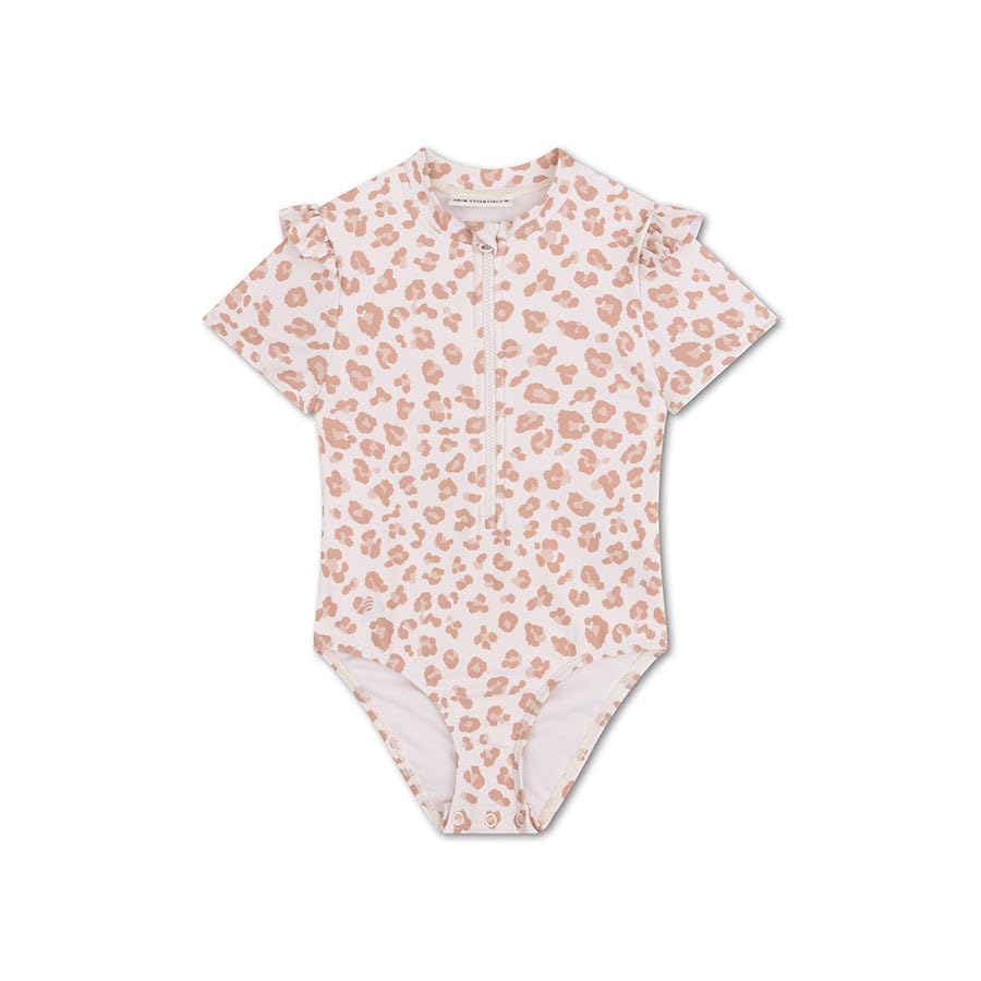 Swim Essentials | Bañador con Manga Larga Beige y Estampado de Pantera