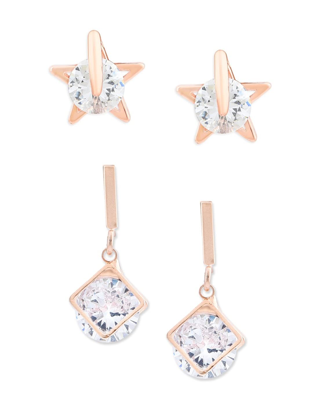 Zaveri Pearls Set of 2 Rose Gold Contemporary Stud & Drop Earrings For Women-ZPFK12781 (B09T34YYTL) Amazon Price History, Amazon Price Tracker