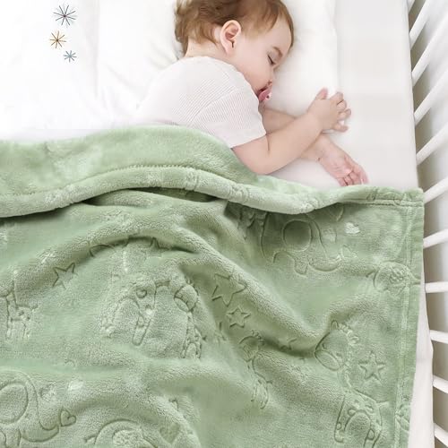 Image of BORITAR Baby Blanket Elephant Animal for Boys Girls Ultra Soft Fleece Warm and Lightweight Blankets for Infant Toddler Newborn, 30x40 Inch, Green