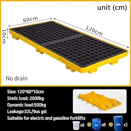 Pallet Spill Containment Platform Stackable Polyethylene Oil Drum with Drain Detachable Modular Grating Tray Industrial,72x72cm Drum Spill Containment Pallet with Drain Outlet, Modular Polye