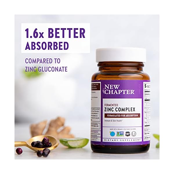 New Chapter Zinc Supplement, Fermented Zinc Complex, ONE Daily for Immune Support + Skin Health + Non-GMO Ingredients, Easy to Swallow & Digest, 60 Count (2 Month Supply)