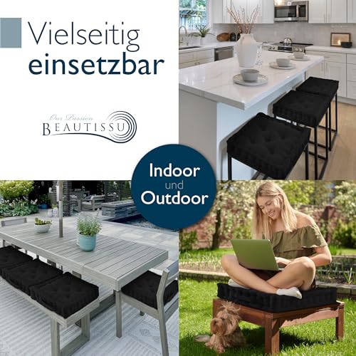 Beautissu Bodenkissen Sitzkissen 50x50 cm - Dickes Matratzenkissen 10cm - 100% Baumwolle Stuhlkissen Indoor & Outdoor Sitzkissen Boden Tragegriff extra Dicke Sitzauflagen Schwarz - Mila